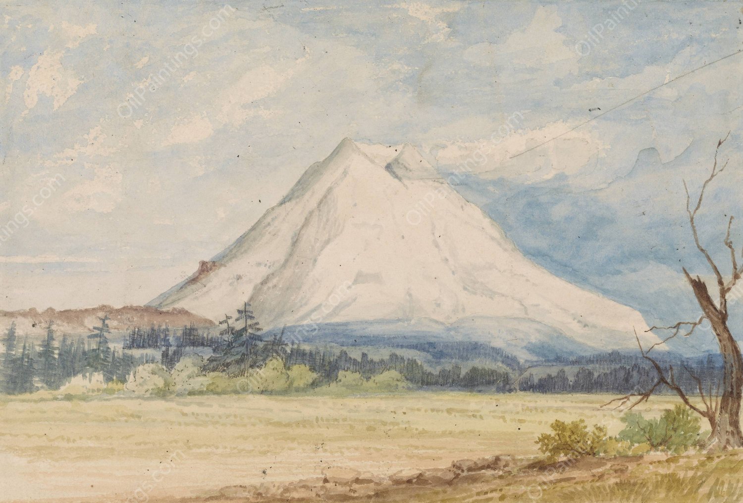 Mount Rainier Viewed from Near Steilacoom  by John Mix Stanley - Hand-Painted Oil Painting Reproduction