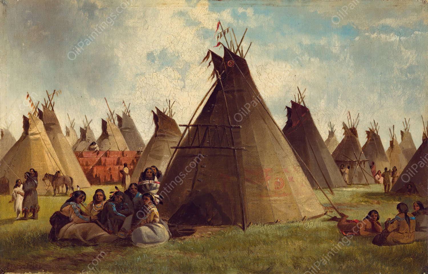 Prairie Indian Encampment  by John Mix Stanley - Hand-Painted Oil Painting Reproduction