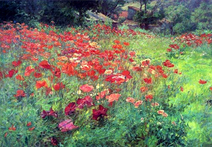 In Poppyland by John Ottis Adams - Hand-Painted Oil Painting Reproduction
