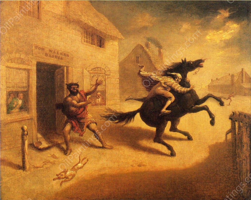 Tom Walker's flight by John Quidor - Hand-Painted Oil Painting Reproduction