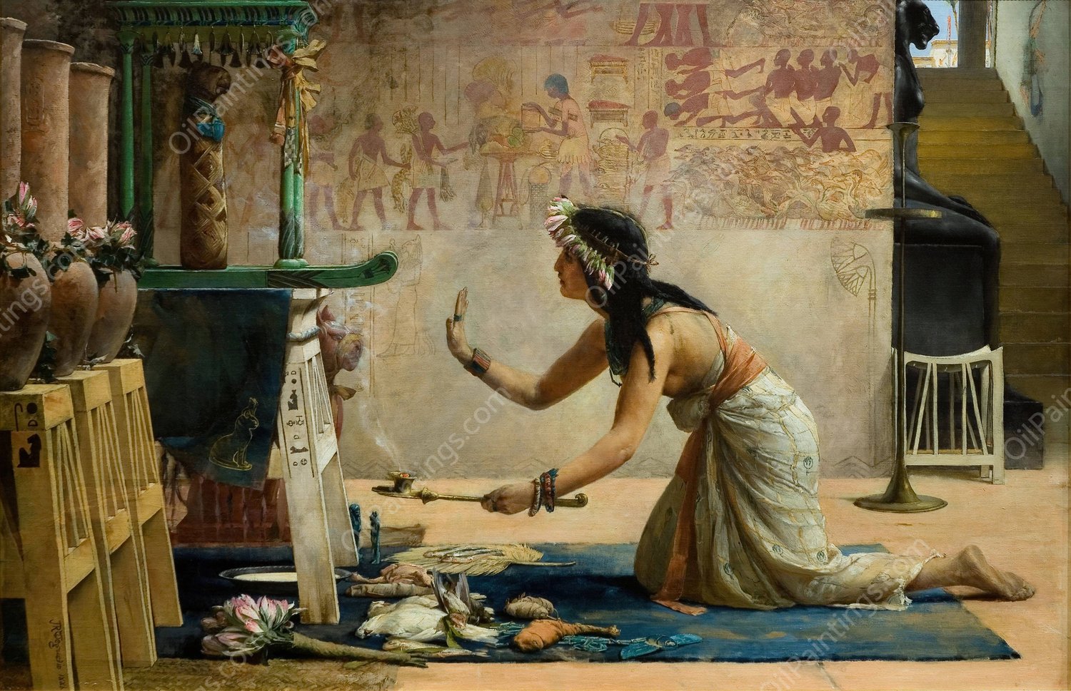 The Obsequies of An Egyptian Cat  by John Reinhard Weguelin - Hand-Painted Oil Painting Reproduction