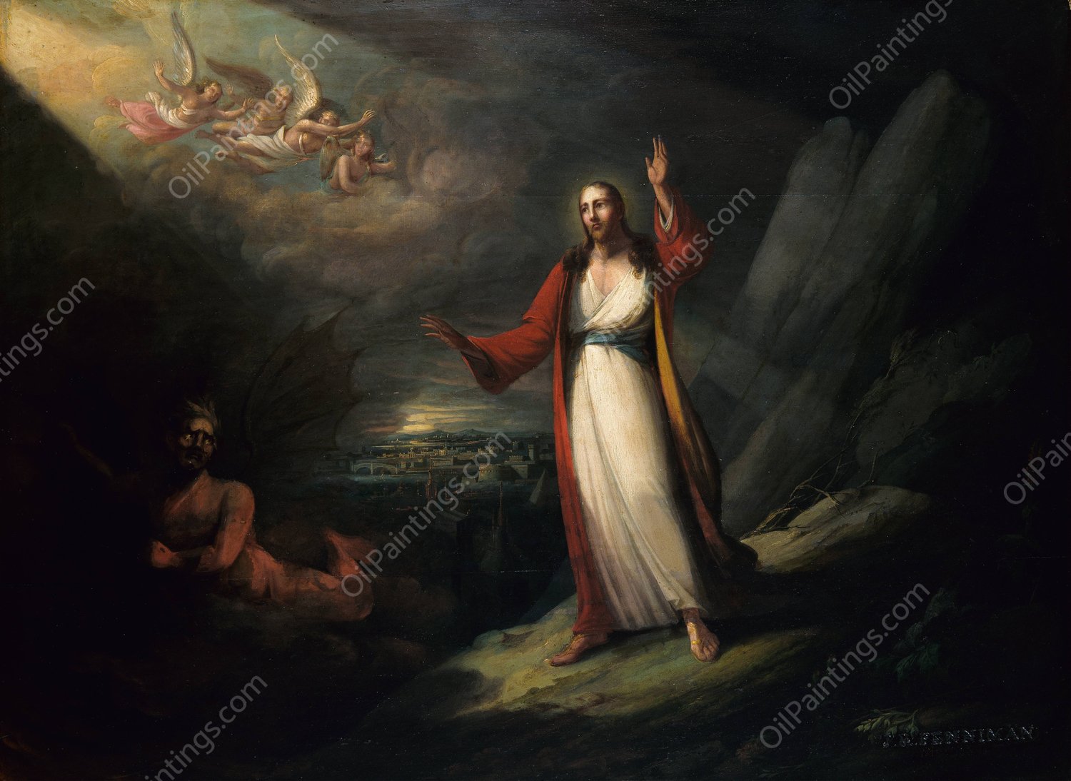 Christ Tempted by the Devil  by John Ritto Penniman - Hand-Painted Oil Painting Reproduction