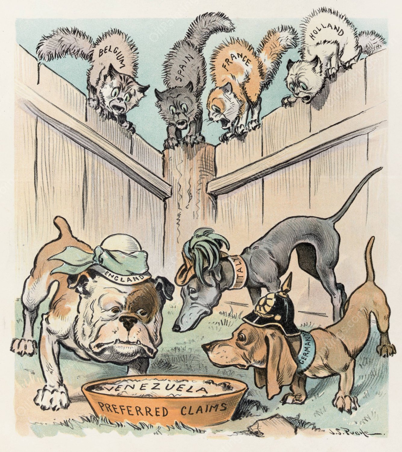 Getting their backs up  by John Samuel Pughe - Hand-Painted Oil Painting Reproduction