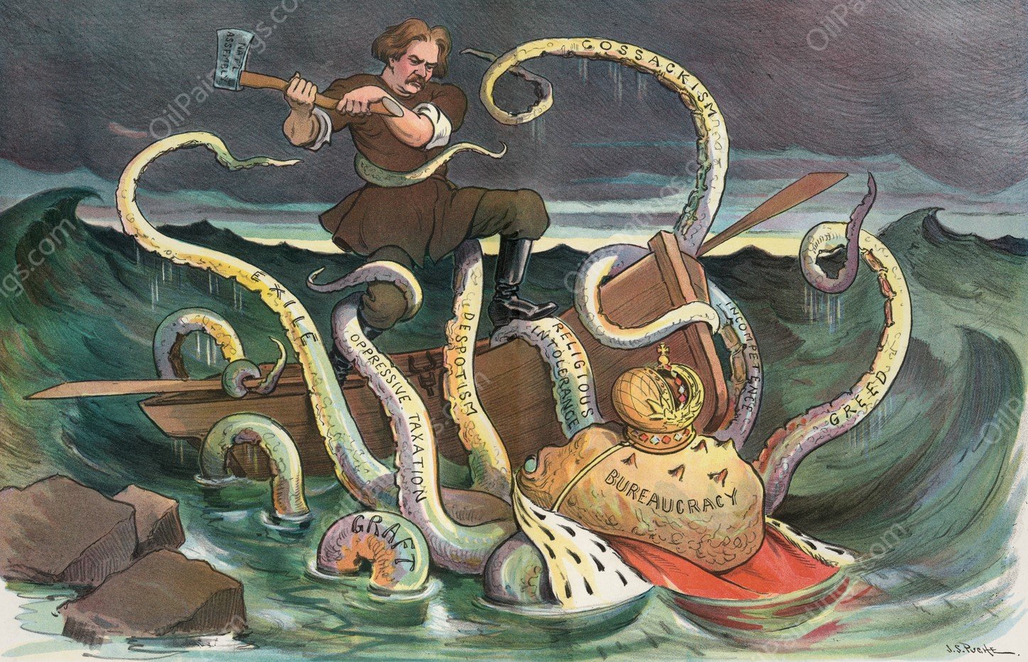 The struggle of the Slav  by John Samuel Pughe - Hand-Painted Oil Painting Reproduction