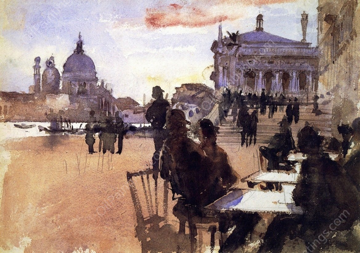 Cafe on the Riva degli Schiavoni, Venice by John Singer Sargent - Hand-Painted Oil Painting Reproduction