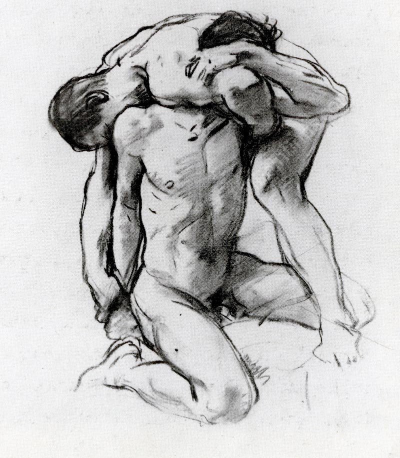Male Nudes Wrestling by John Singer Sargent - Hand-Painted Oil Painting Reproduction