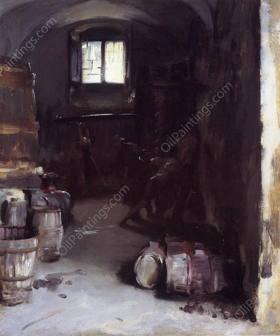 Pressing the Grapes: Florentine Wine Cellar by John Singer Sargent - Hand-Painted Oil Painting Reproduction