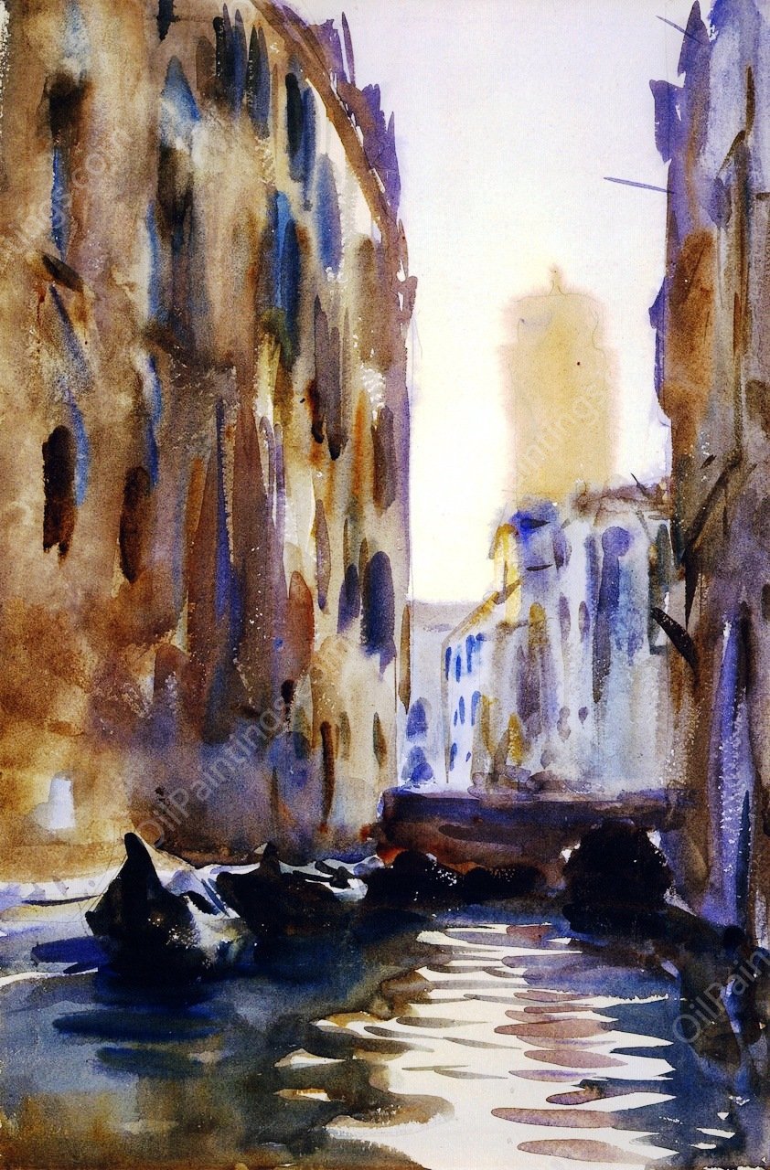 Rio Amalteo with the Campanile of the Frari in the Distance also known as The Narrow Canal,  by John Singer Sargent - Hand-Painted Oil Painting Reproduction