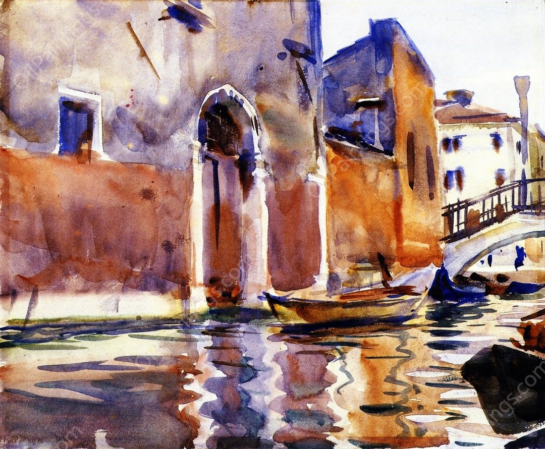 Side Canal, Venice by John Singer Sargent - Hand-Painted Oil Painting Reproduction