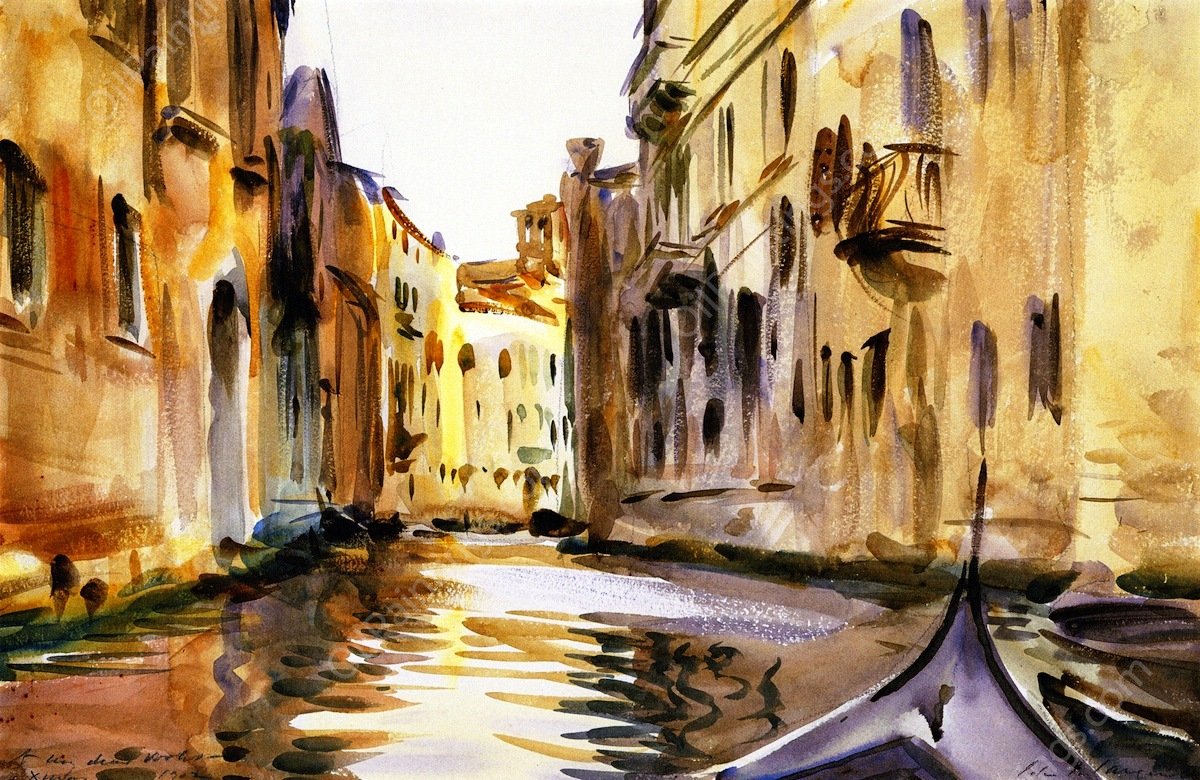 Side Canal, Venice by John Singer Sargent - Hand-Painted Oil Painting Reproduction