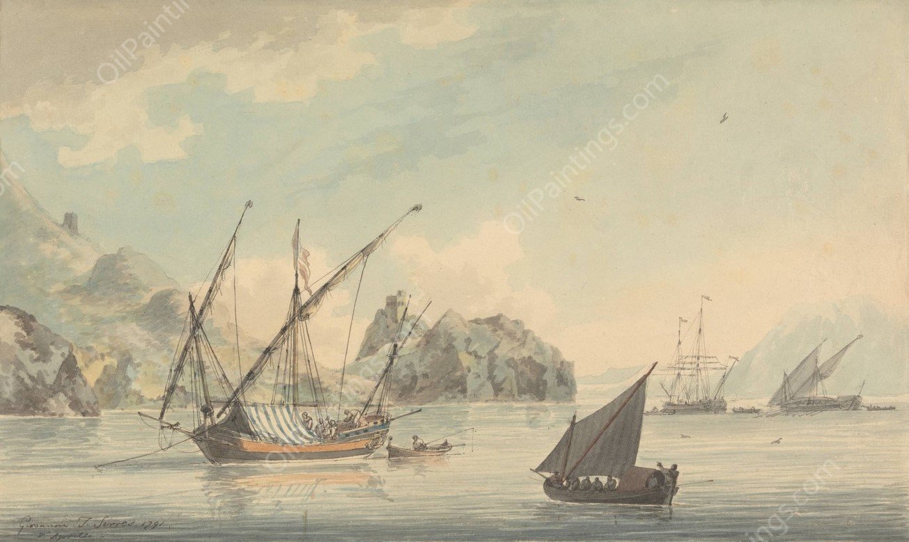 Shipping off the Coast at Amalfi  by John Thomas Serres - Hand-Painted Oil Painting Reproduction