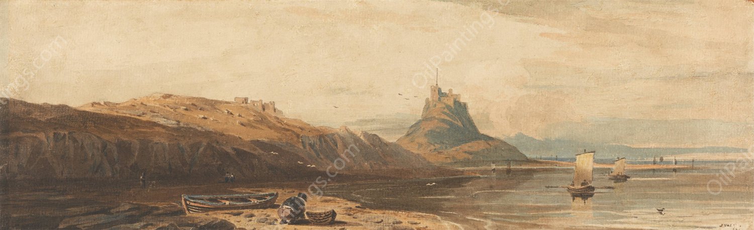 Castle on Holy Island  by John Varley - Hand-Painted Oil Painting Reproduction