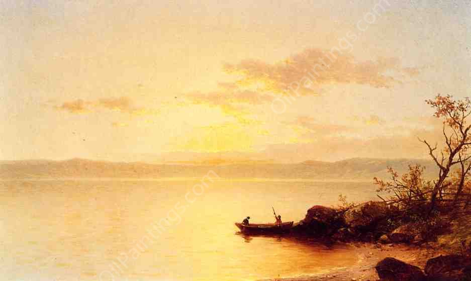 Lake at Sunset by John W Casilear - Hand-Painted Oil Painting Reproduction