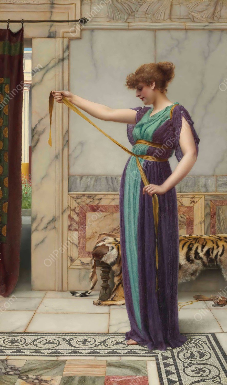 A Pompeian Lady  by John William Godward - Hand-Painted Oil Painting Reproduction