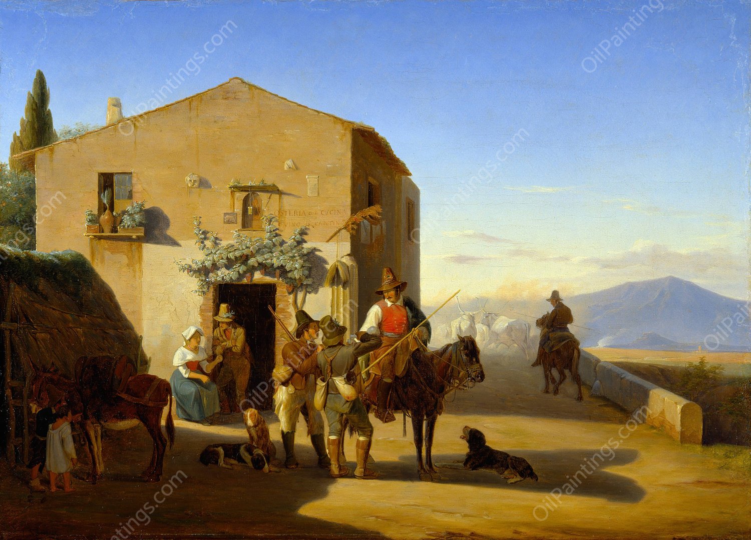 Roman Country People Outside The Osteria At Ponte Mammolo  by Jorgen Sonne - Hand-Painted Oil Painting Reproduction