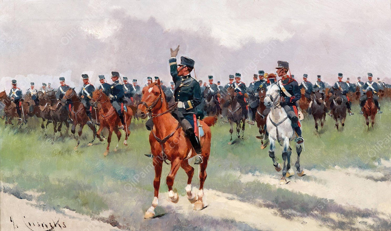 The Cavalry Approaches by Jose Cusachs - Hand-Painted Oil Painting Reproduction