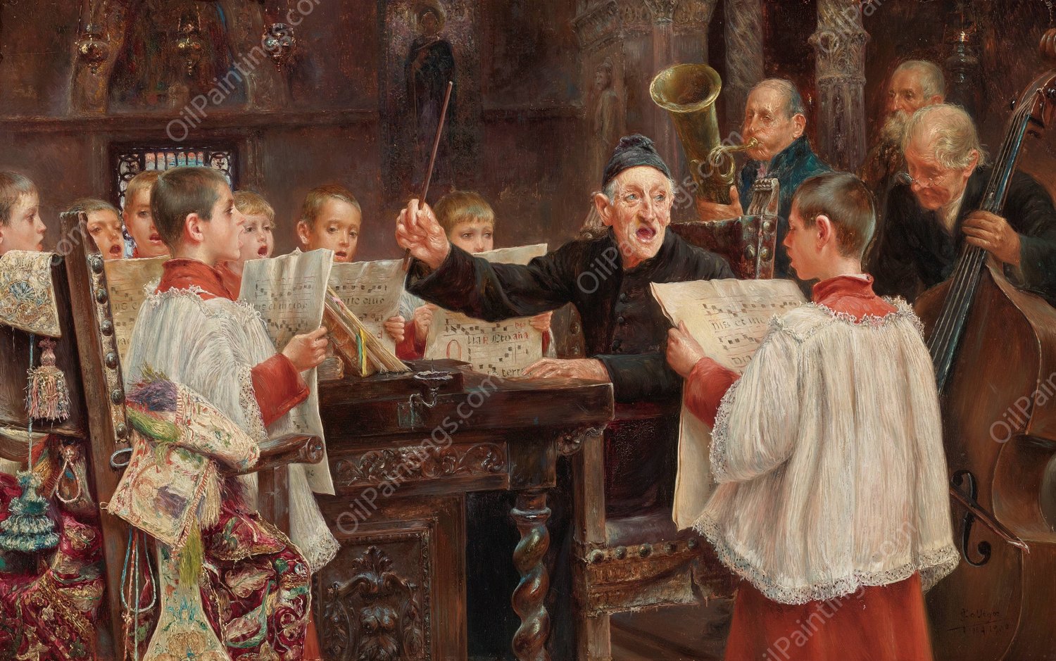 Choir Practice  by Jose Gallegos y Arnosa - Hand-Painted Oil Painting Reproduction