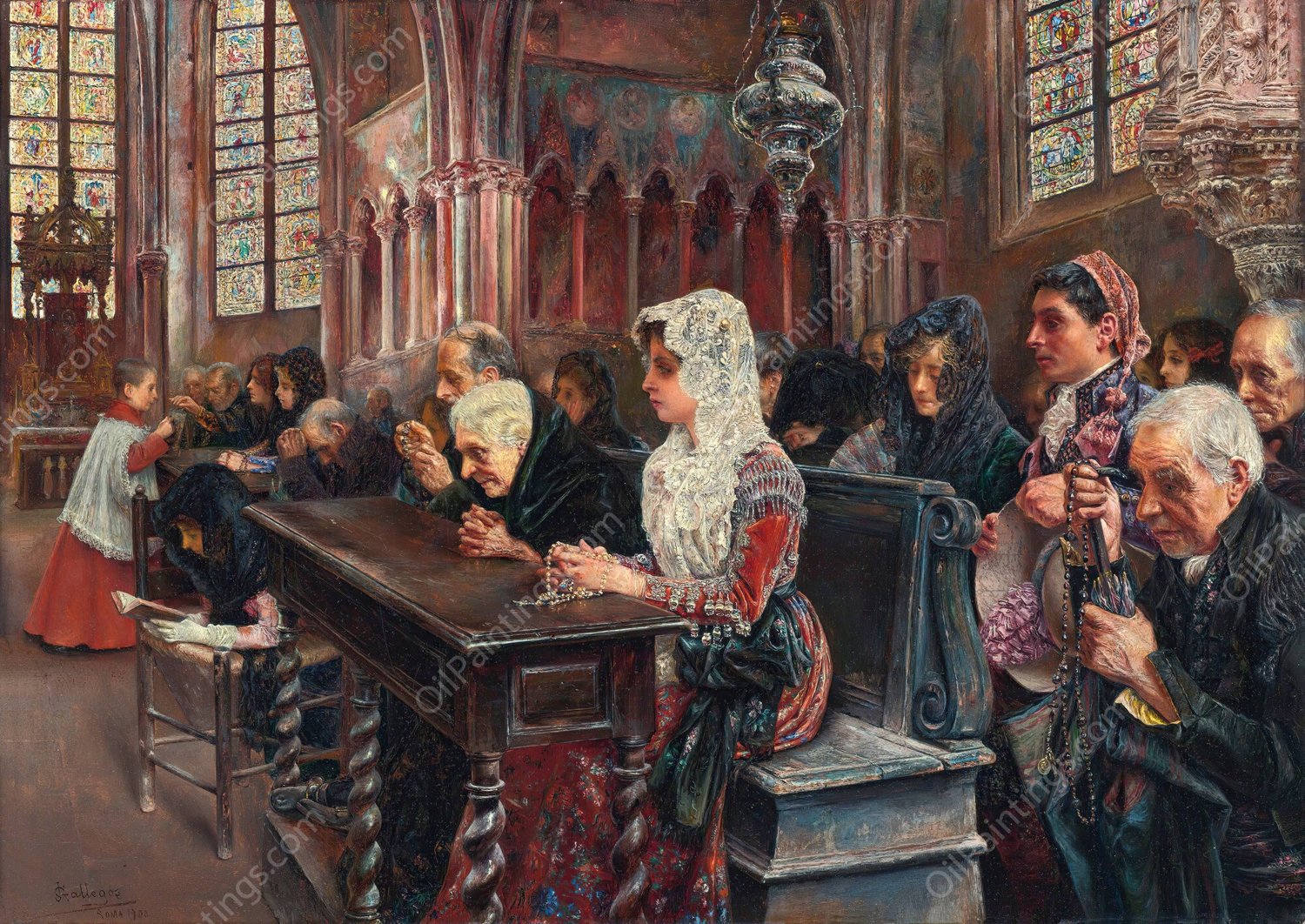 En misa  by Jose Gallegos y Arnosa - Hand-Painted Oil Painting Reproduction