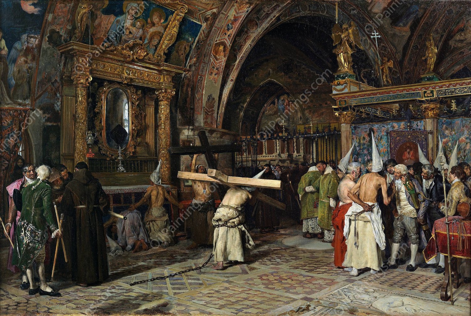 Penitents In The Lower Basilica Of Assisi  by Jose Jimenez y Aranda - Hand-Painted Oil Painting Reproduction