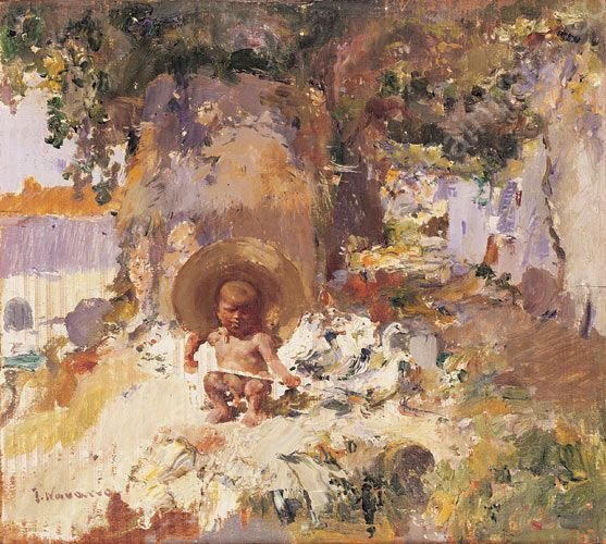 Nio y Ocas by Jose Navarro Llorens - Hand-Painted Oil Painting Reproduction