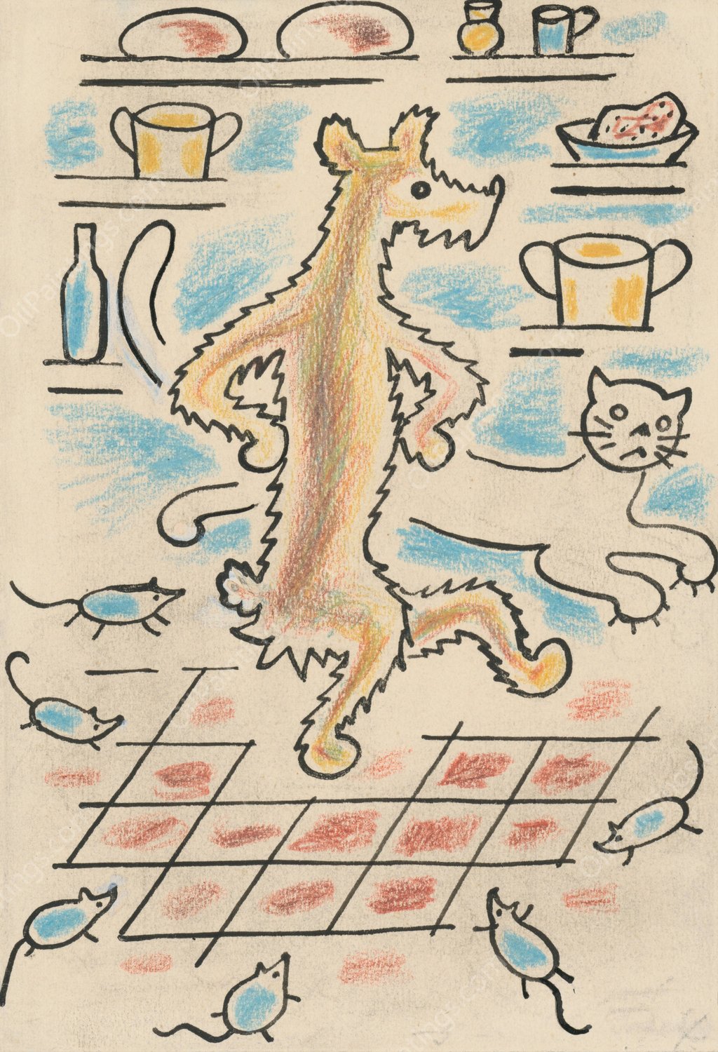 I Had a Dog and a Cat 05  by Josef Capek - Hand-Painted Oil Painting Reproduction