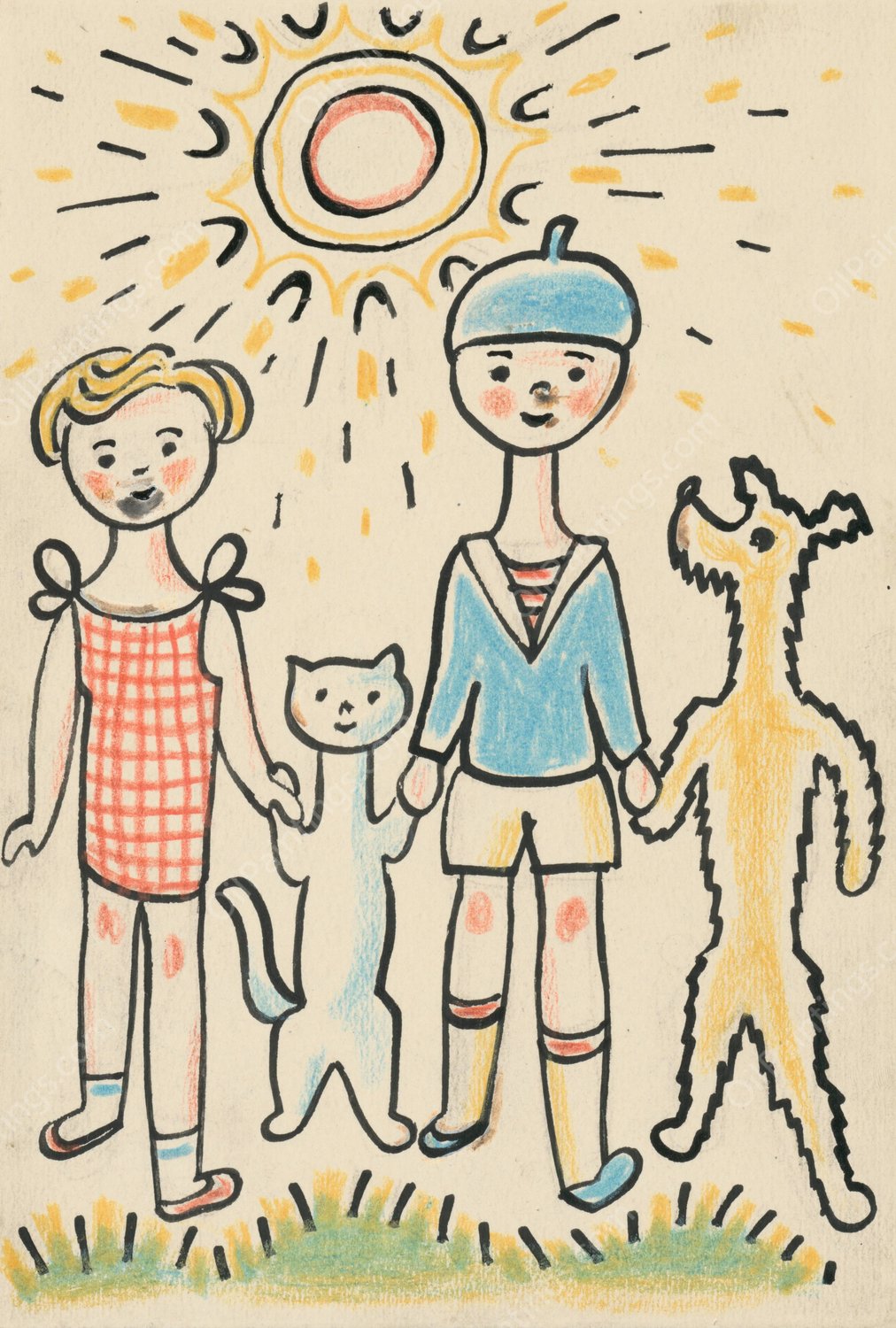 I Had a Dog and a Cat 09  by Josef Capek - Hand-Painted Oil Painting Reproduction