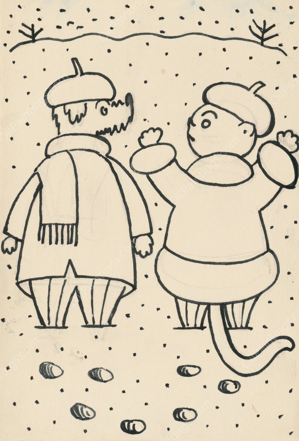 I Had a Dog and a Cat 20  by Josef Capek - Hand-Painted Oil Painting Reproduction