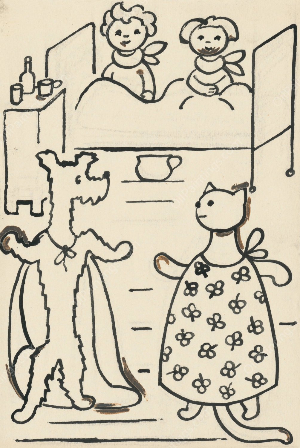 I Had a Dog and a Cat 30  by Josef Capek - Hand-Painted Oil Painting Reproduction