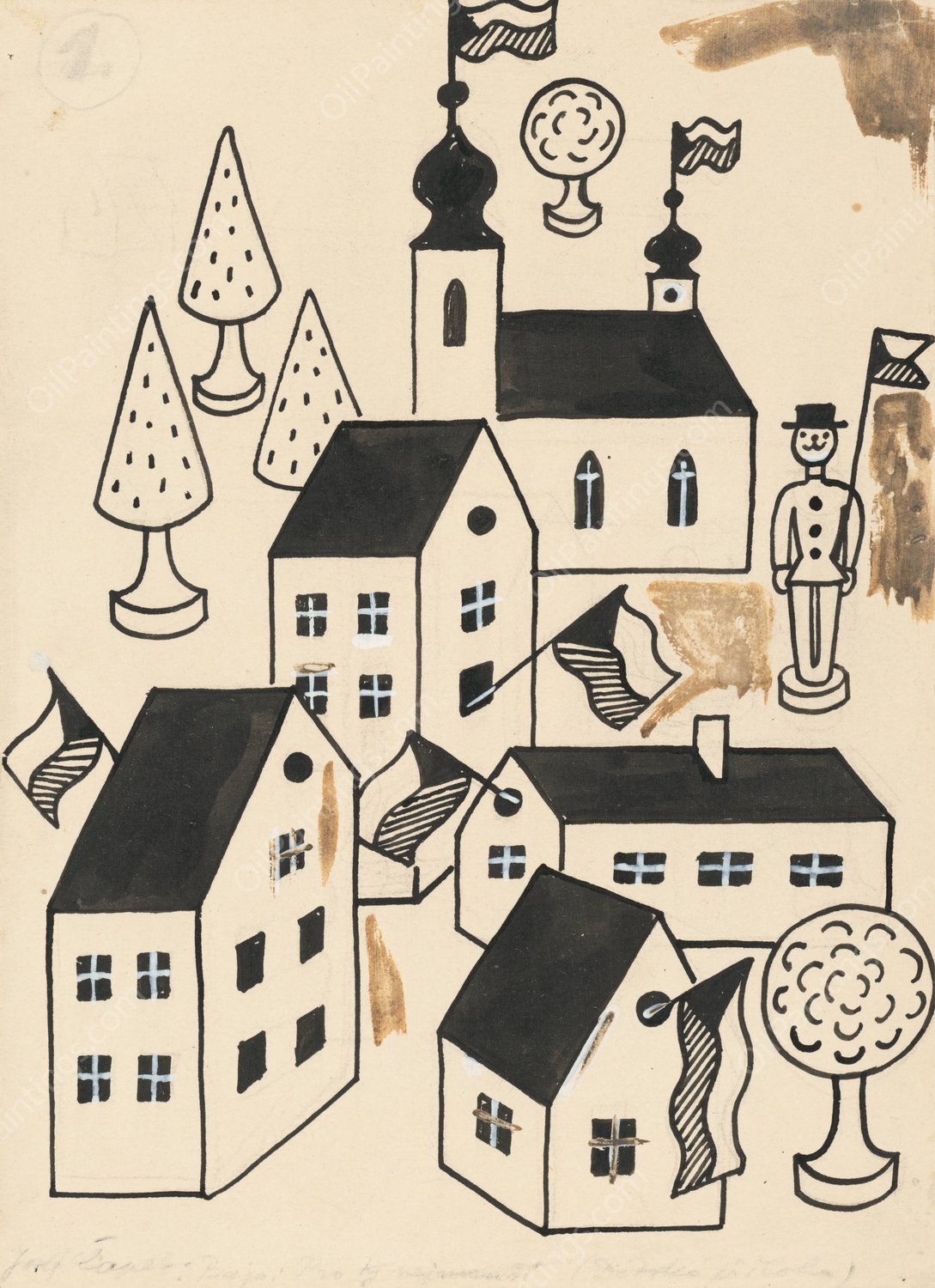 I Had a Dog and a Cat 38  by Josef Capek - Hand-Painted Oil Painting Reproduction