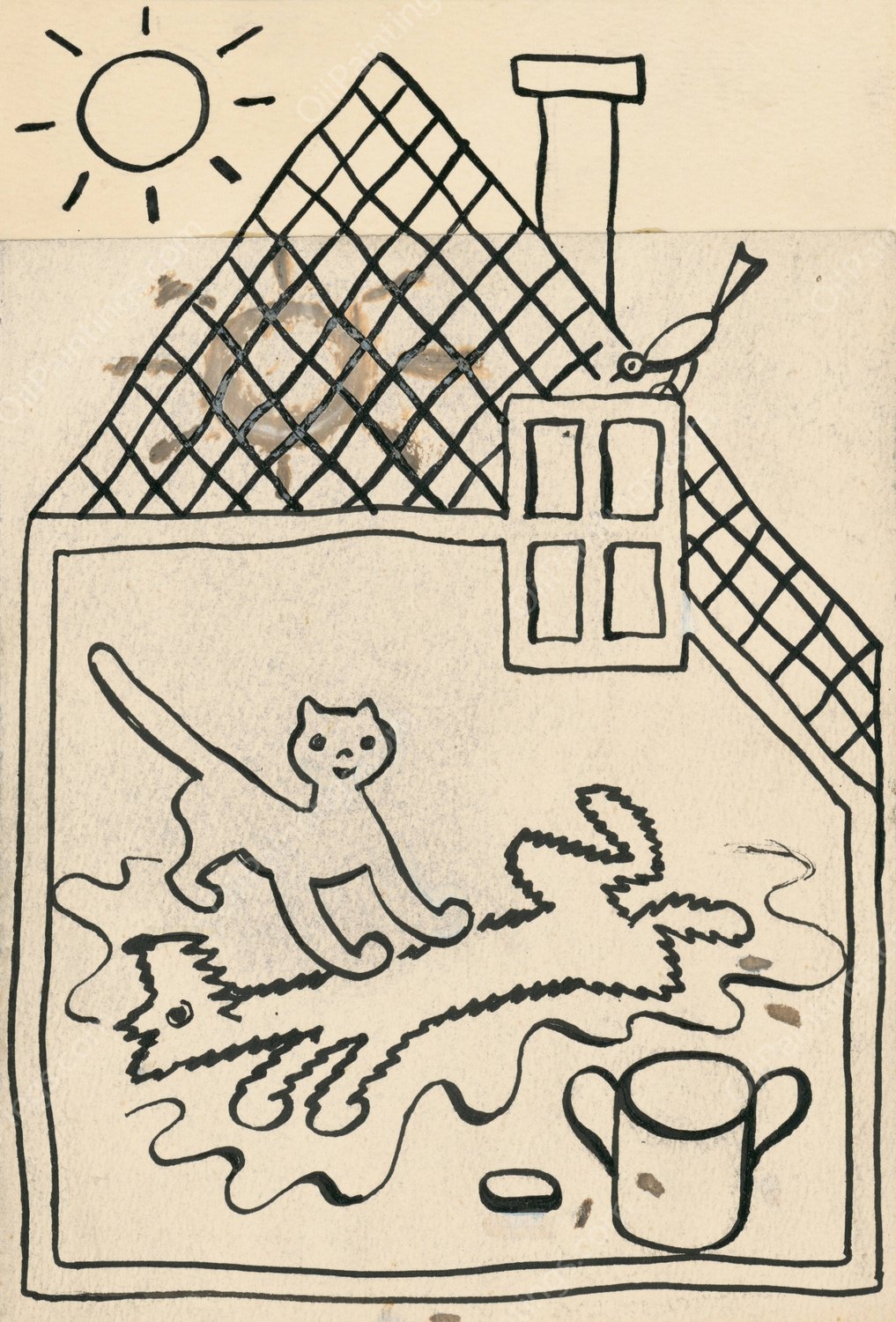 I Had a Dog and a Cat 40  by Josef Capek - Hand-Painted Oil Painting Reproduction