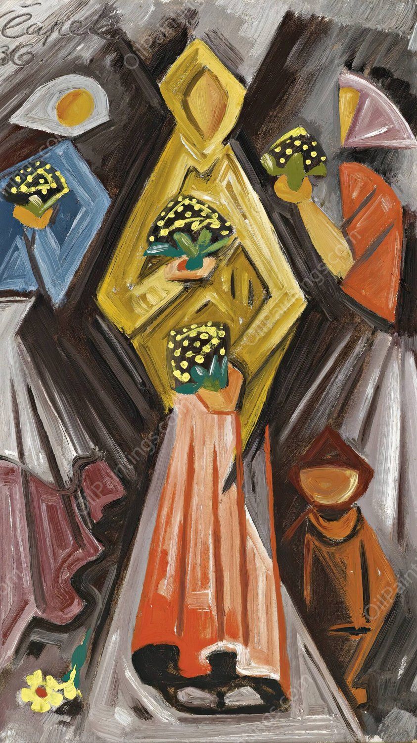 Women With Flowers  by Josef Capek - Hand-Painted Oil Painting Reproduction