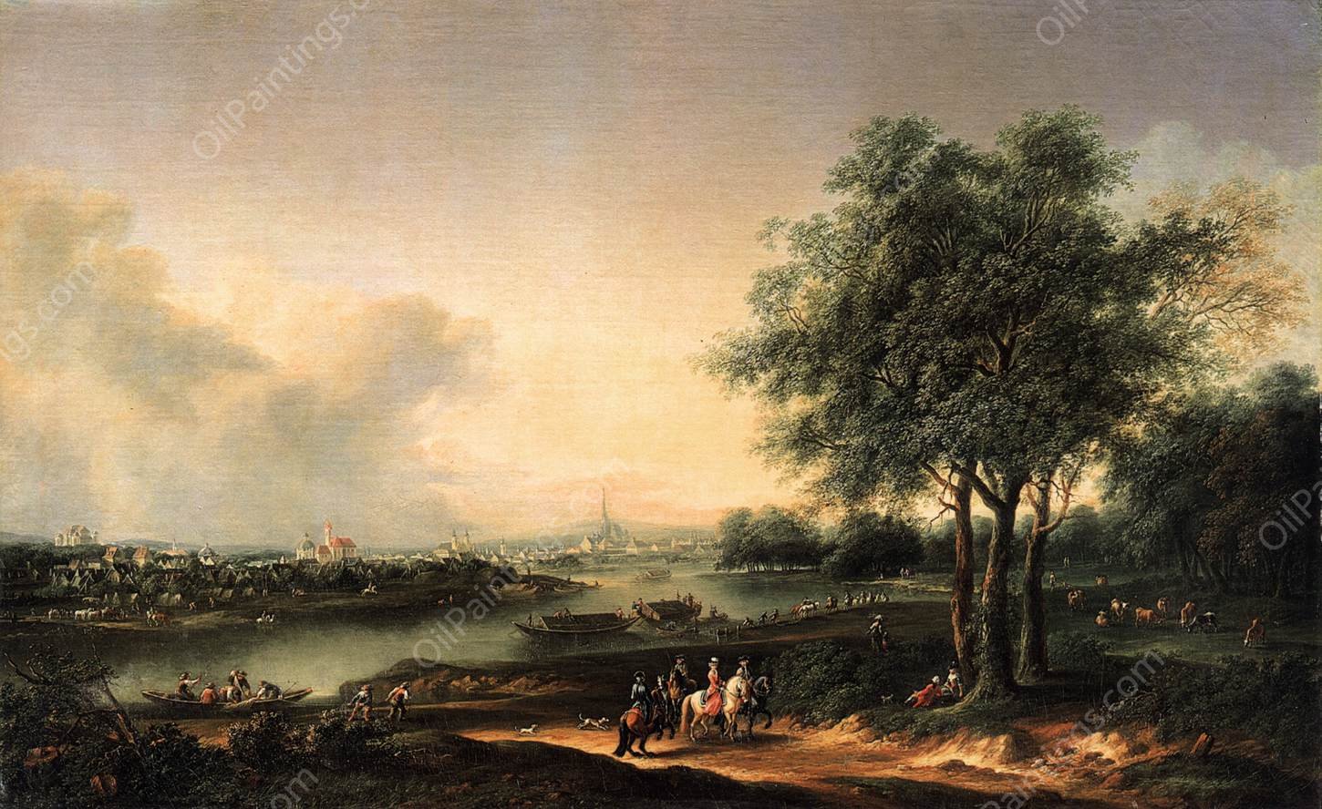 View from the Prater Towards the Suburbs of Vienna by Josef Heideloff - Hand-Painted Oil Painting Reproduction