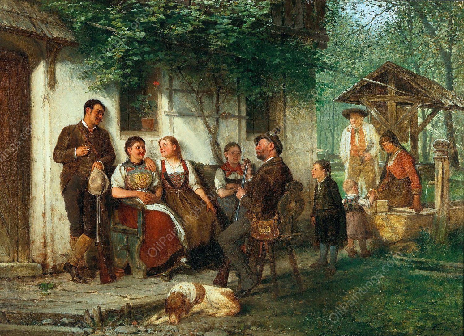 Spinning a Yarn by Josef Kinzel - Hand-Painted Oil Painting Reproduction
