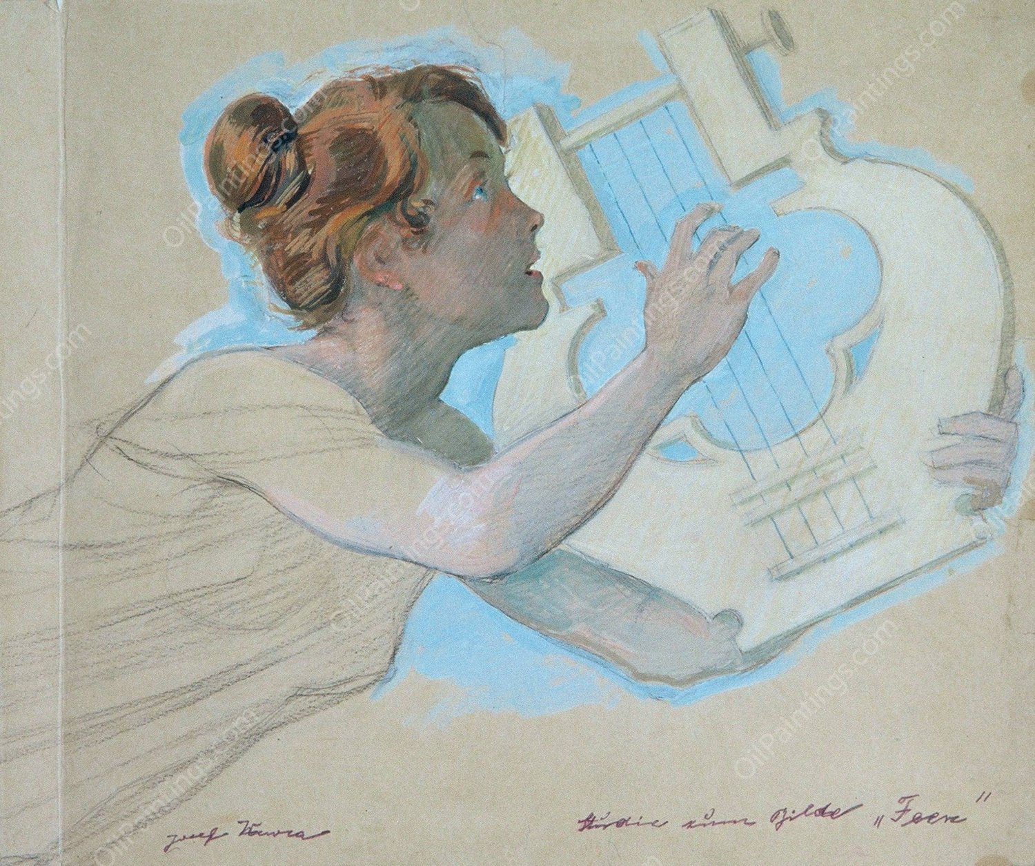 Studie zum Bild; Feen by Josef Wawra - Hand-Painted Oil Painting Reproduction