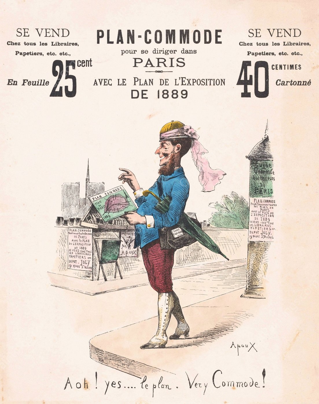 Reclamebiljet voor een plattegrond van Parijs  by Joseph Apoux - Hand-Painted Oil Painting Reproduction