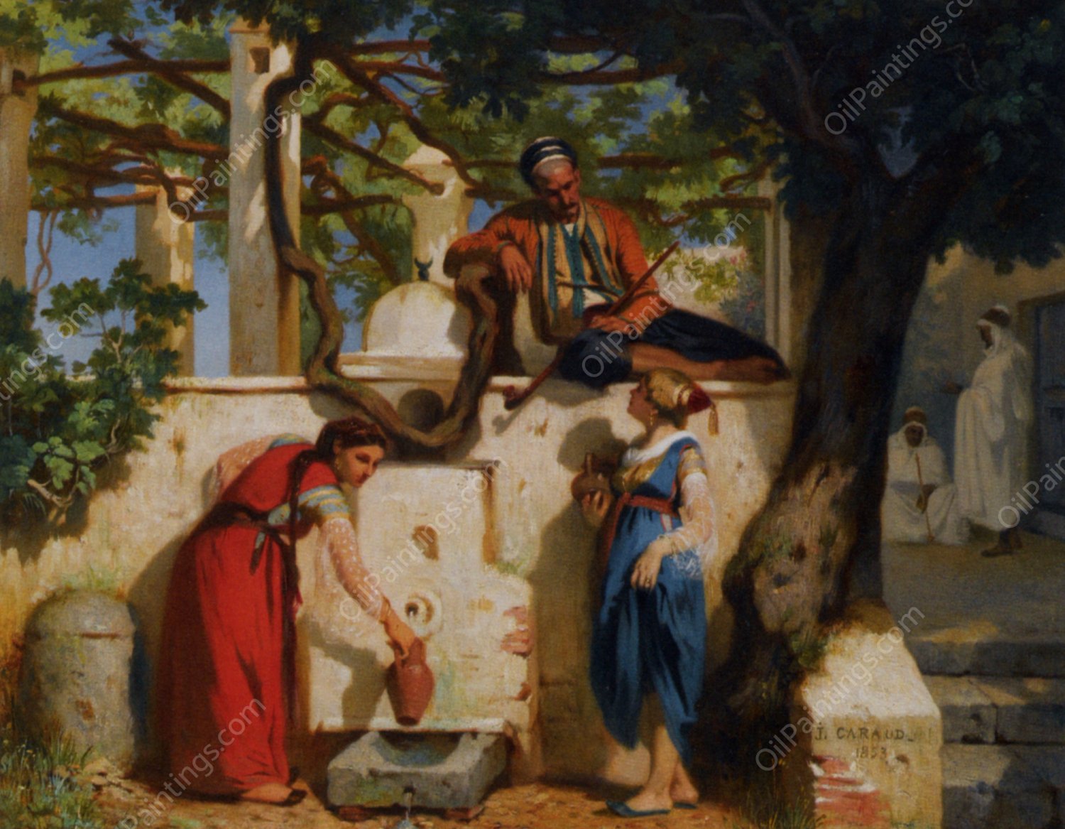 By The Well by Joseph Caraud - Hand-Painted Oil Painting Reproduction