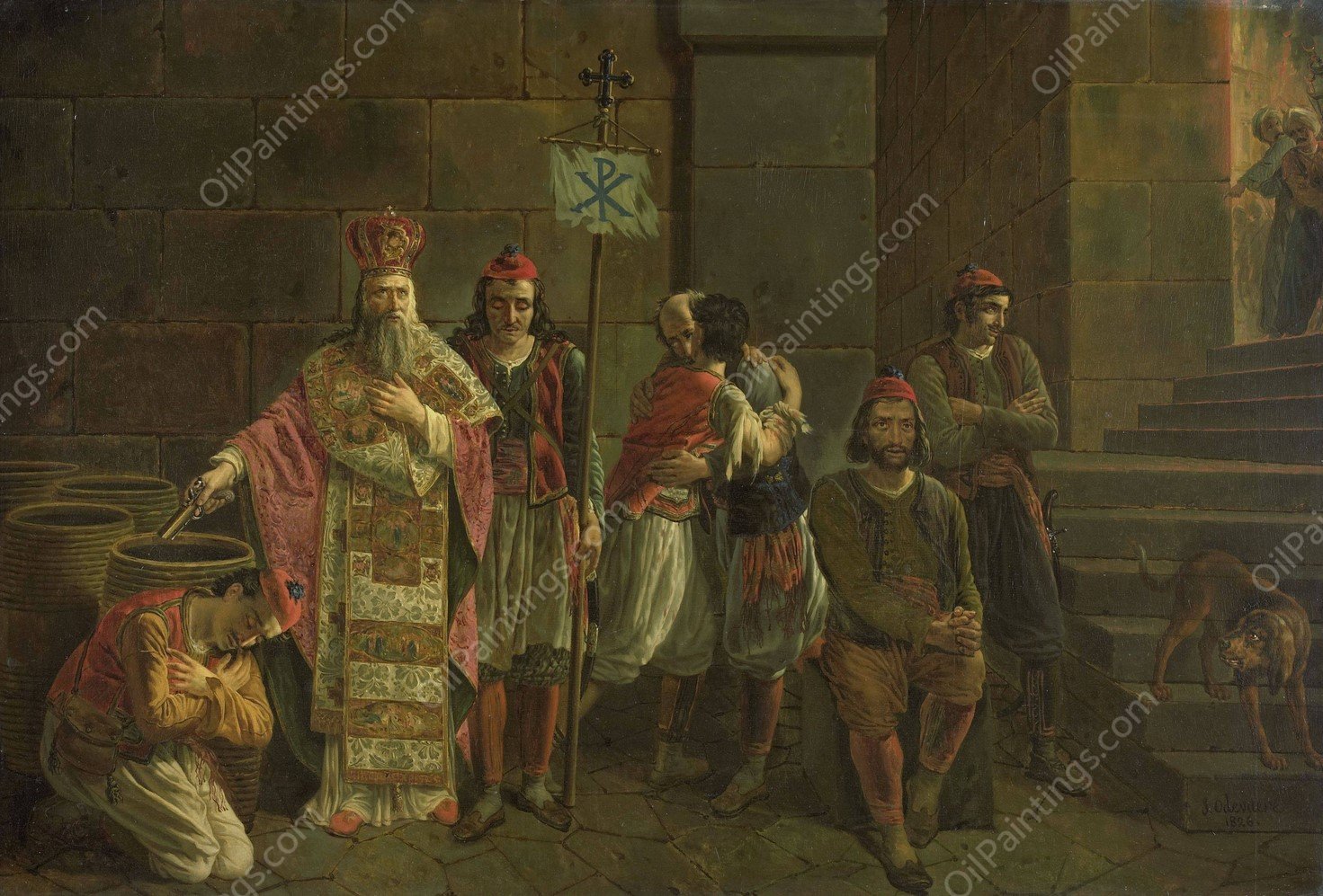 The Last Defenders of Missolonghi, 22 April 1826; an episode from the Greek War of Independence  by Joseph-Denis Odevaere - Hand-Painted Oil Painting Reproduction