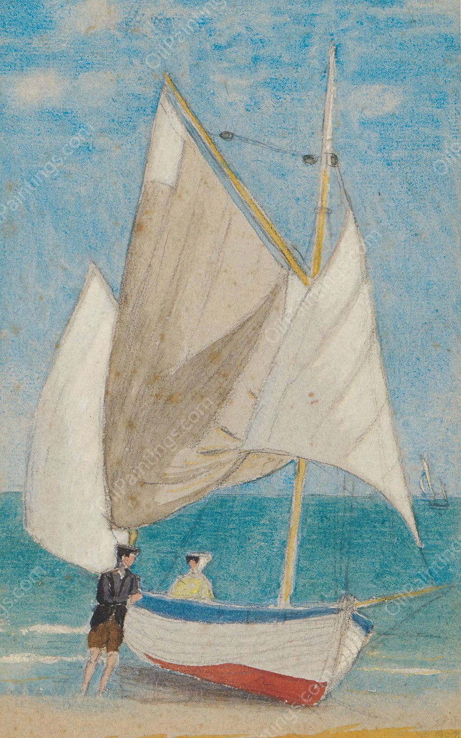A Fishing Boat  by Joseph Edward Southall - Hand-Painted Oil Painting Reproduction