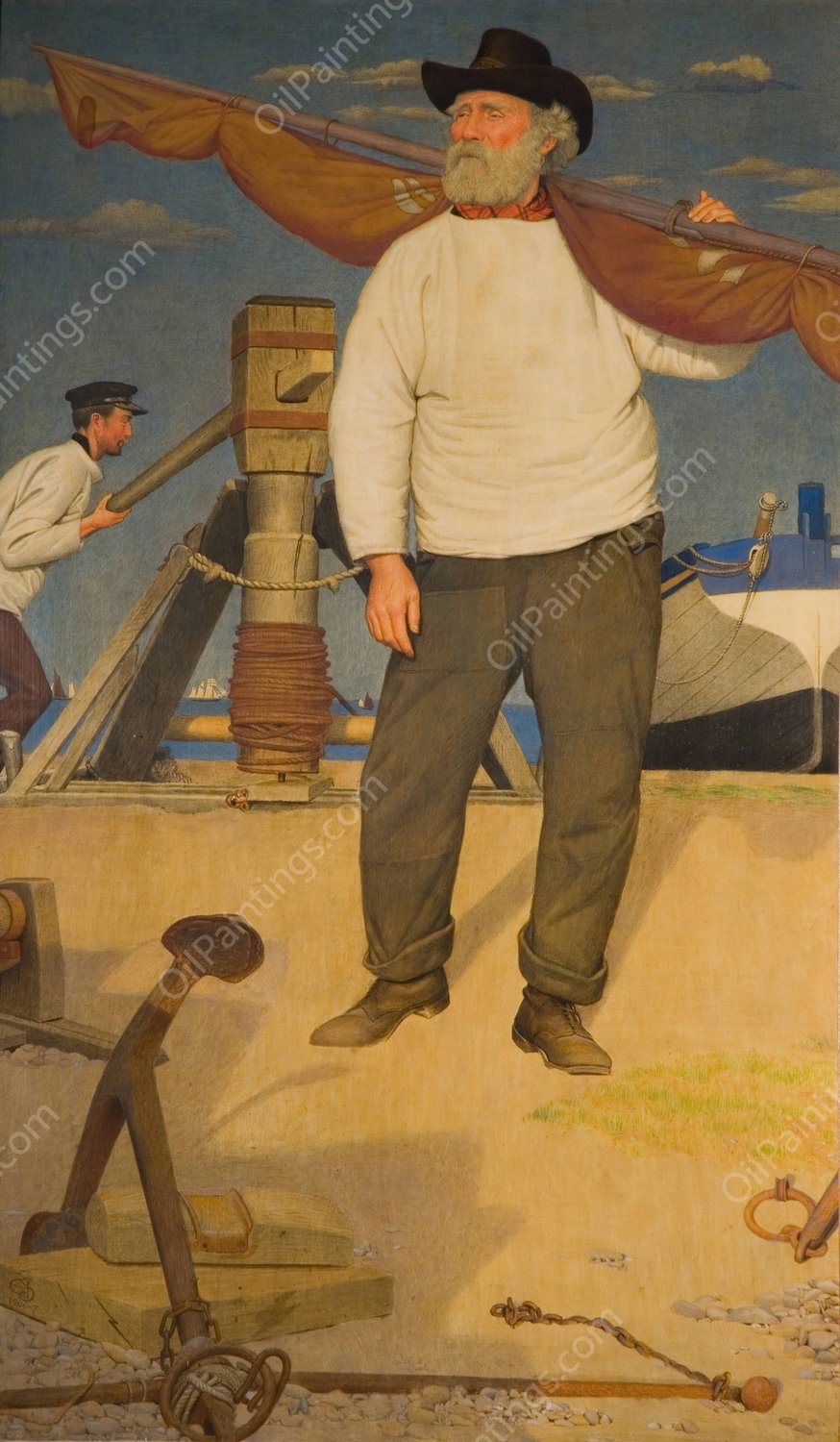 Fisherman Carrying a Sail  by Joseph Edward Southall - Hand-Painted Oil Painting Reproduction