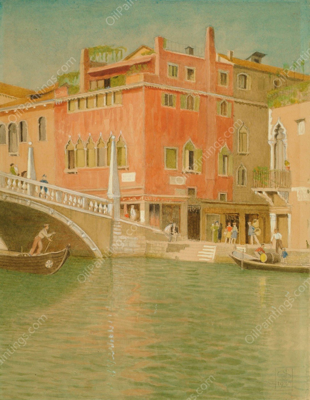 Ponte Cannareggio, Venice, Italy  by Joseph Edward Southall - Hand-Painted Oil Painting Reproduction
