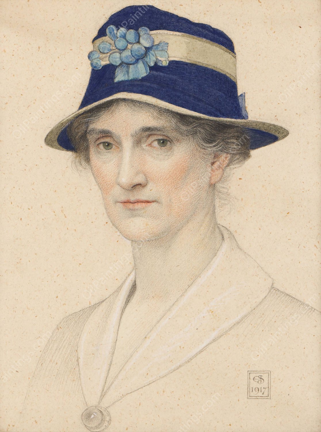 Portrait of Anna Elizabeth Southall, nee Baker  by Joseph Edward Southall - Hand-Painted Oil Painting Reproduction