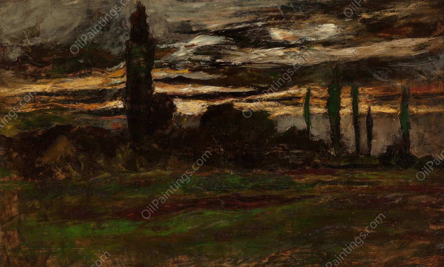Nocturnal Landscape by Joseph Frank Currier - Hand-Painted Oil Painting Reproduction