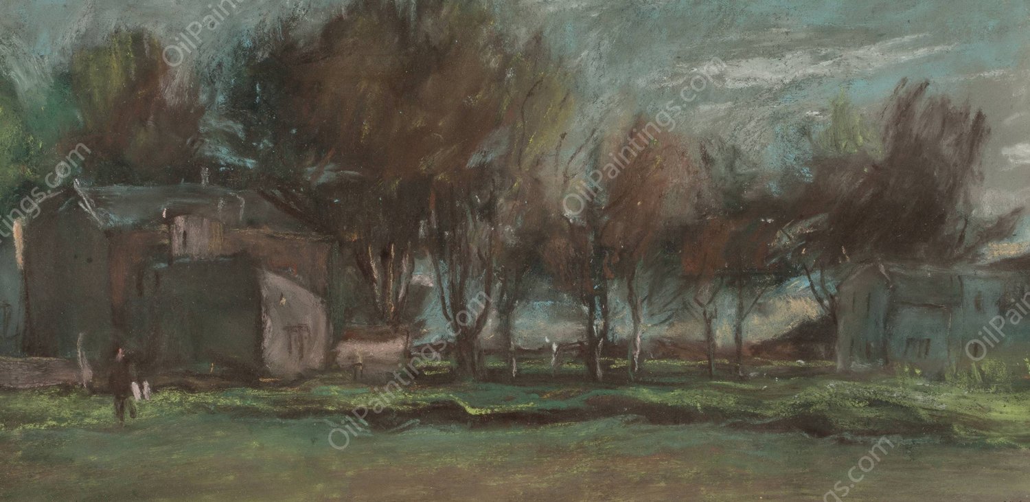 Trees by a Village by Joseph Frank Currier - Hand-Painted Oil Painting Reproduction