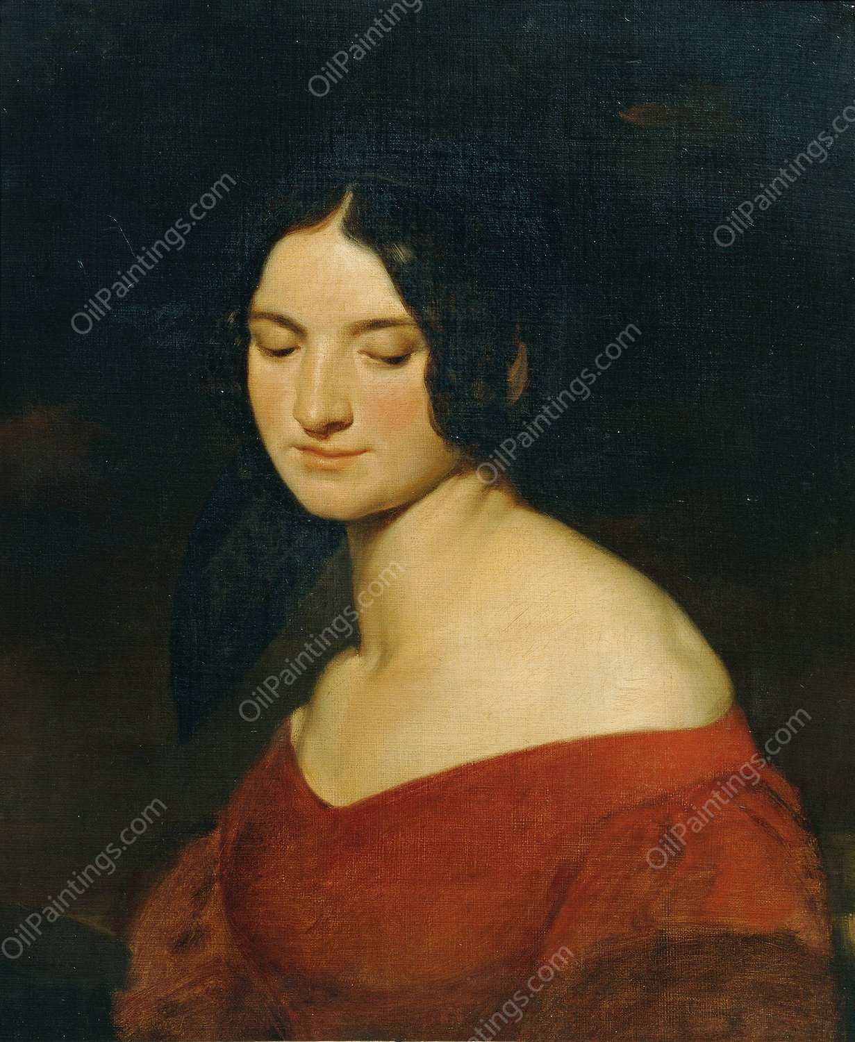 Dame in indischrotem Kleid by Joseph Hasslwander - Hand-Painted Oil Painting Reproduction