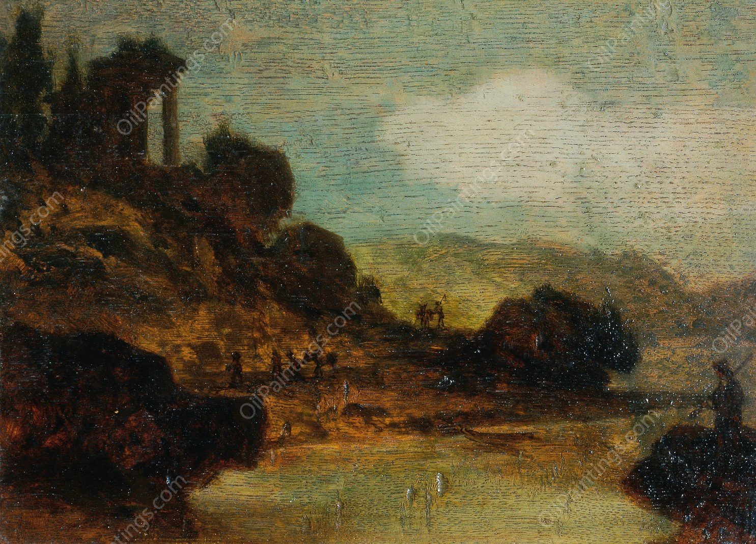 Landschaft mit Ruine by Joseph Hasslwander - Hand-Painted Oil Painting Reproduction