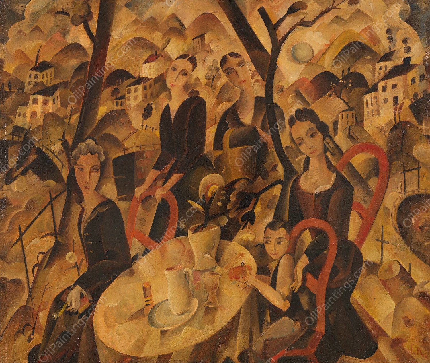 Tee im Garten  by Joseph Kolschbach - Hand-Painted Oil Painting Reproduction