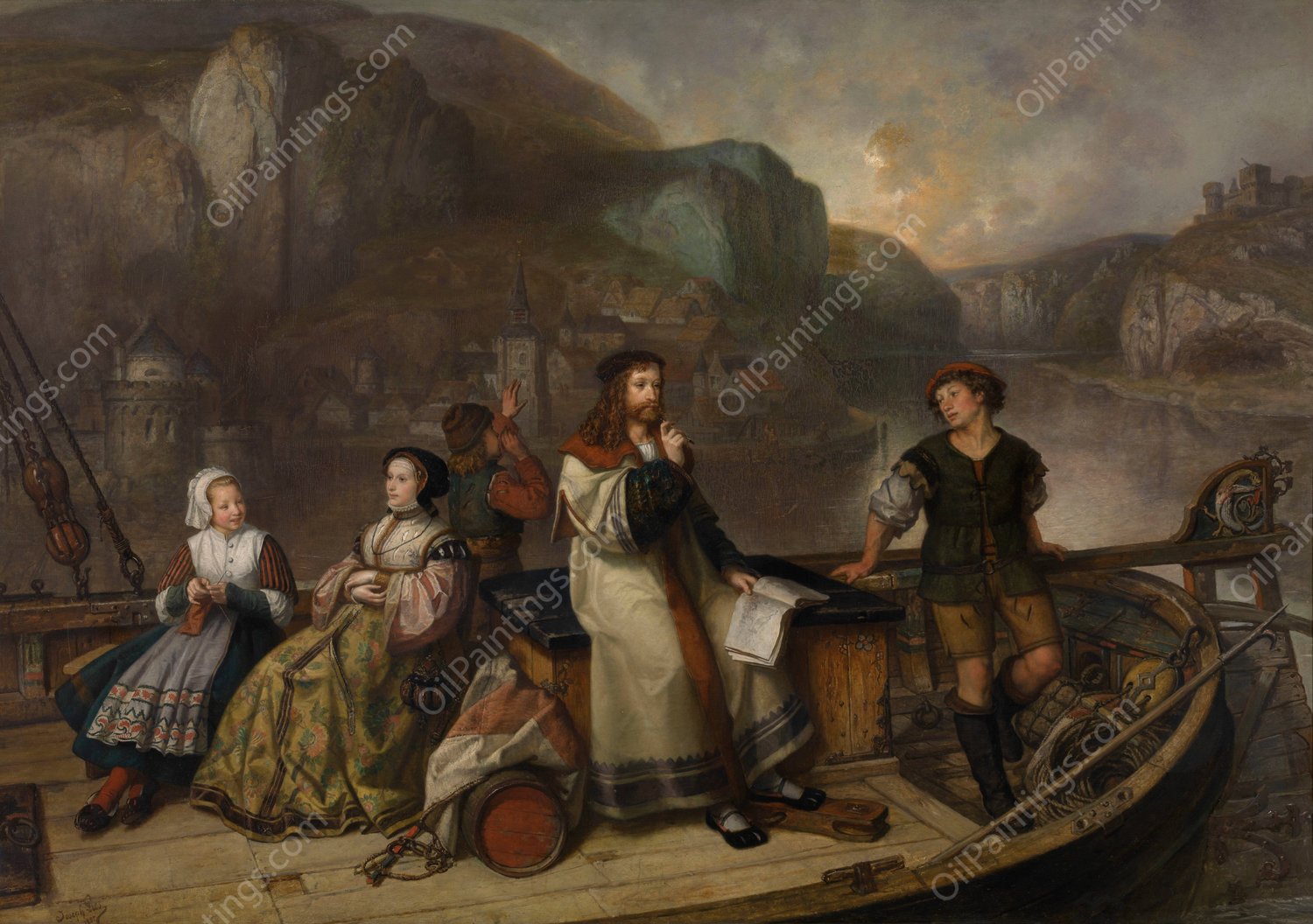 Albrecht Durer Sailing down the Rhin  by Joseph Lies - Hand-Painted Oil Painting Reproduction