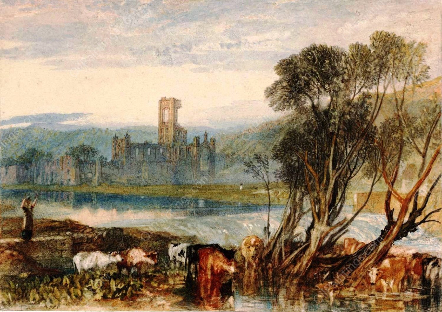 Kirkstall Abbey, on the River Aire by Joseph Mallord William Turner - Hand-Painted Oil Painting Reproduction