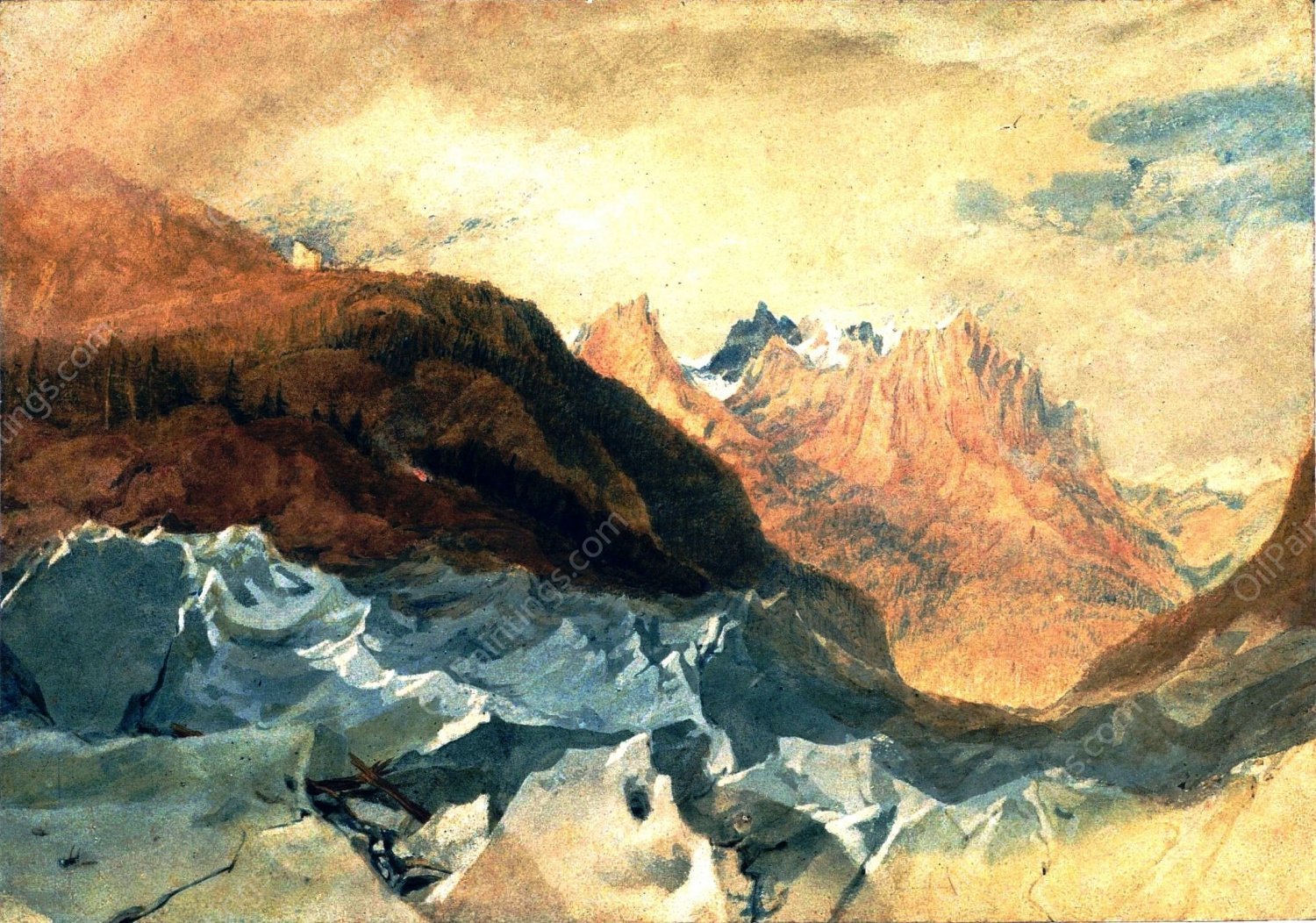 Mer de Glace, Chamonix, with Blair's Hut by Joseph Mallord William Turner - Hand-Painted Oil Painting Reproduction