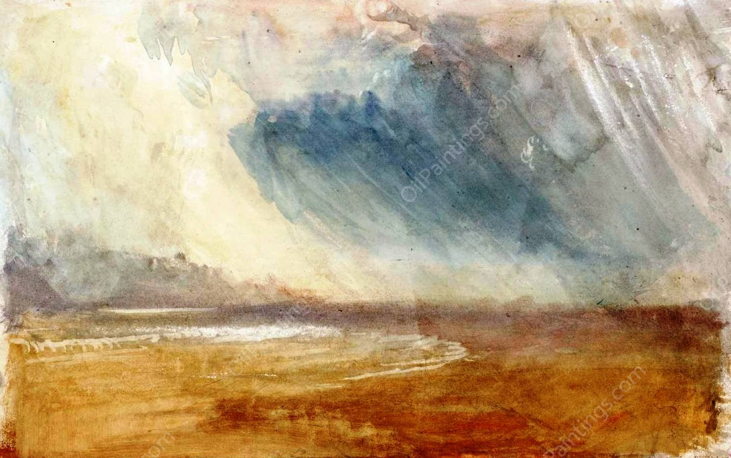 Rain Clouds Sweeping over a Beach, possibly near Dunstanbrough Castle by Joseph Mallord William Turner - Hand-Painted Oil Painting Reproduction